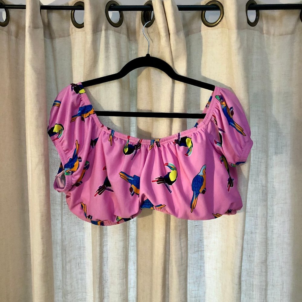 Eloquii Pink Tropical Bird Swimsuit Top